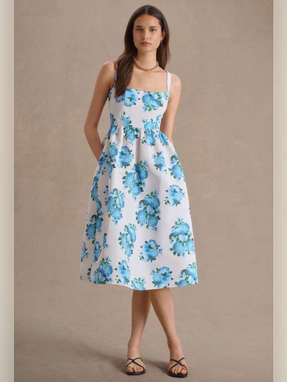 Sachin & Babi Anthropologie Blaine Taffeta Square Midi Dress Wedding Floral Plus